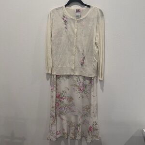 Vintage 90s Floral Whimsical Embroidered Sweater Dress Set Size 12 Teacher
